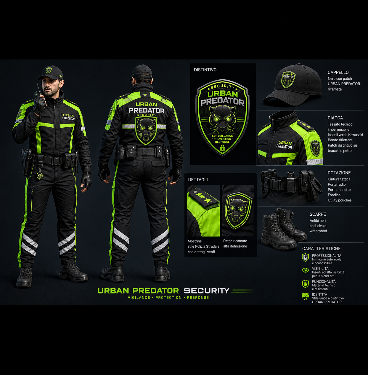 Concept dell'uniforme Urban Predator, vista frontale e posteriore