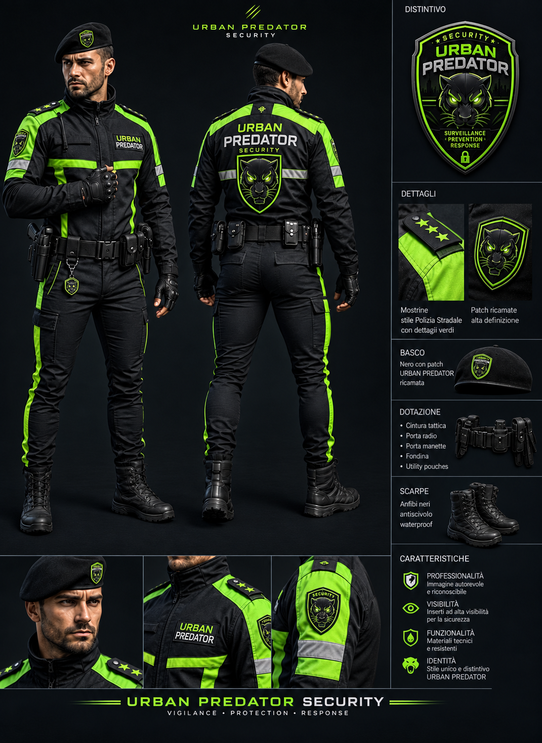 Concept verticale dell'uniforme Urban Predator e relativi dettagli